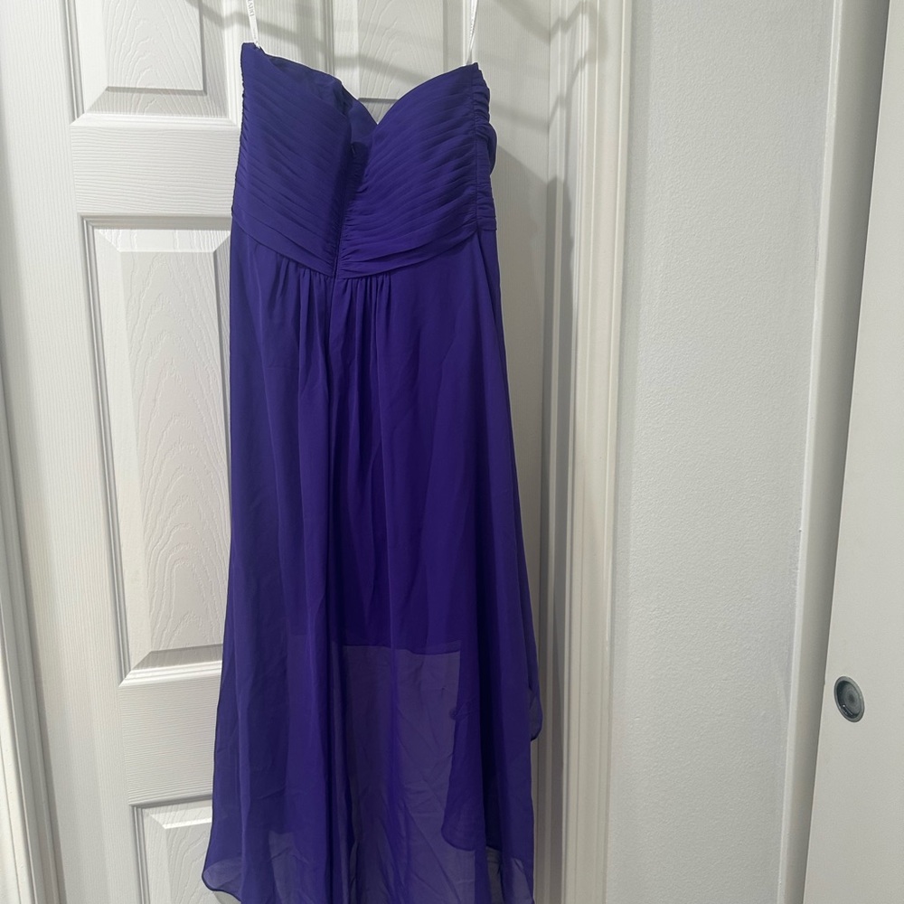 Davids bridal purple highlow strapless bridesmaid dress